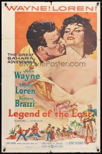 1w516 LEGEND OF THE LOST 1sh '57 romantic art of John Wayne & sexy Sophia Loren!