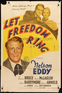 1w519 LET FREEDOM RING style D 1sh '39 art of smiling Nelson Eddy & pretty Virginia Bruce!