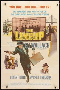 1w521 LINEUP 1sh '58 Don Siegel classic film noir, great image of Eli Wallach running with gun!