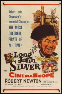 1w527 LONG JOHN SILVER 1sh '54 Robert Newton as the most colorful pirate of all time!