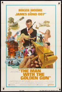 1w553 MAN WITH THE GOLDEN GUN 1sh '74 art of Roger Moore as James Bond by Robert McGinnis!