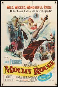 1w580 MOULIN ROUGE 1sh '52 Jose Ferrer as Toulouse-Lautrec, art of sexy French dancer kicking leg!
