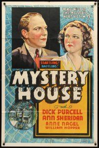 1w590 MYSTERY HOUSE other company 1sh '38 Dick Purcell & Sheridan, who will be killers next victim?