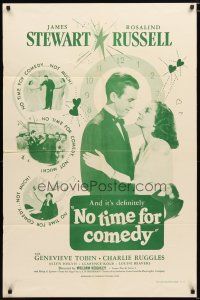 1w605 NO TIME FOR COMEDY 1sh R56 romantic close up of Jimmy Stewart & Rosalind Russell!