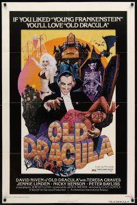 1w613 OLD DRACULA 1sh '75 Vampira, David Niven as Dracula, Clive Donner, wacky horror art!