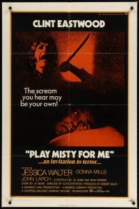 1w649 PLAY MISTY FOR ME 1sh '71 classic Clint Eastwood, Jessica Walter, an invitation to terror!