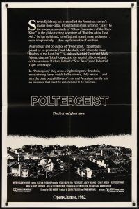 1w651 POLTERGEIST advance 1sh '82 Tobe Hooper, Steven Spielberg, creepy image of suburbs!