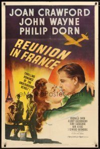 1w674 REUNION IN FRANCE style C 1sh '42 John Wayne, Joan Crawford, Jules Dassin directed!