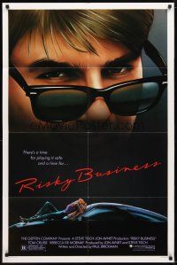 1w681 RISKY BUSINESS 1sh '83 classic close up image of Tom Cruise in cool shades!