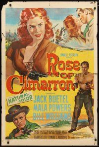 1w690 ROSE OF CIMARRON 1sh '52 Jack Buetel, Mala Powers as The Wildcat of the West!
