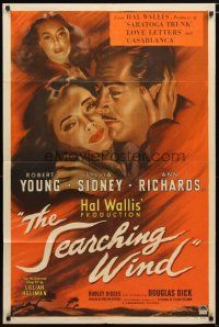 1w707 SEARCHING WIND style A 1sh '46 art of Ann Richards watching Robert Young & Sylvia Sidney!