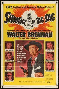 1w718 SHOOTOUT AT BIG SAG 1sh '62 great close up of Walter Brennan holding gun & Bible!
