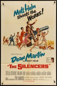 1w721 SILENCERS 1sh '66 outrageous sexy phallic imagery of Dean Martin & the Slaygirls!
