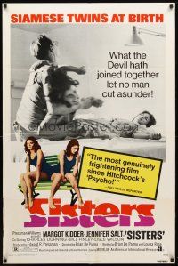 1w725 SISTERS 1sh '73 Brian De Palma, Margot Kidder is a set of conjoined twins!