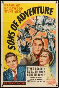 1w747 SONS OF ADVENTURE 1sh '48 Lynne Roberts, Russell Hayden, story of Hollywood's stunt-men!