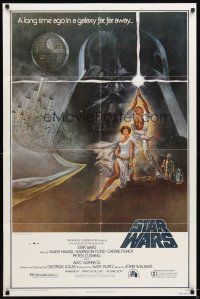 1w769 STAR WARS fourth printing style A 1sh '77 George Lucas classic sci-fi epic, art by Tom Jung!