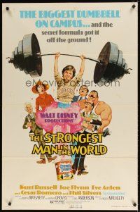 1w786 STRONGEST MAN IN THE WORLD 1sh '75 Walt Disney, art of teen Kurt Russell & Joe Flynn!