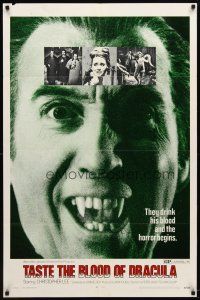 1w845 TASTE THE BLOOD OF DRACULA 1sh '70 best c/u of vampire Christopher Lee showing fangs!