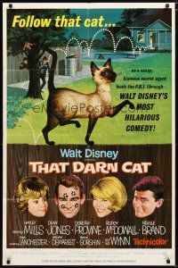 1w858 THAT DARN CAT style B 1sh '65 great art of Hayley Mills & Disney Siamese feline!