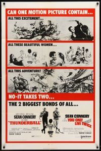 1w881 THUNDERBALL/YOU ONLY LIVE TWICE 1sh '71 Sean Connery's two biggest James Bonds of all!