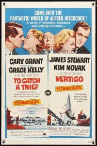 1w891 TO CATCH A THIEF/VERTIGO 1sh '63 Alfred Hitchcock, Cary Grant, Princess Grace Kelly!