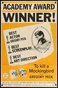 1w892 TO KILL A MOCKINGBIRD awards 1sh '63 Gregory Peck classic, from Harper Lee's novel!