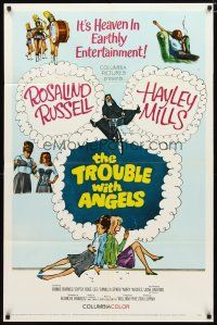 1w908 TROUBLE WITH ANGELS 1sh '66 Hayley Mills, June Harding, nun Rosalind Russell on bike!