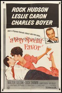 1w933 VERY SPECIAL FAVOR 1sh '65 Charles Boyer, Rock Hudson tries to unwind sexy Leslie Caron!
