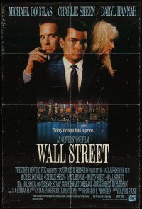 1w945 WALL STREET int'l 1sh '87 Michael Douglas, Charlie Sheen, Daryl Hannah, Oliver Stone!