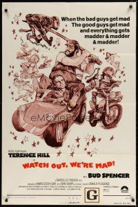 1w948 WATCH OUT WE'RE MAD 1sh R76 wacky art of Terence Hill & Bud Spencer in buggy!