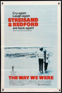 1w951 WAY WE WERE 1sh R75 Barbra Streisand & Robert Redford walk on the beach!