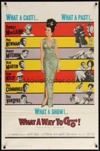 1w956 WHAT A WAY TO GO 1sh '64 Shirley MacLaine, Paul Newman, Robert Mitchum, Dean Martin