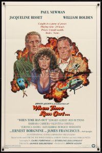 1w963 WHEN TIME RAN OUT 1sh '80 cool art of Paul Newman, William Holden & Jacqueline Bisset