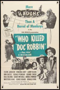 1w968 WHO KILLED DOC ROBBIN 1sh R50s Hal Roach horror, Eilene Janssen, Virginia Grey, monkeys!