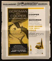 1y733 FOR WHOM THE BELL TOLLS pressbook R57 romantic c/u of Gary Cooper & Ingrid Bergman, Hemingway!