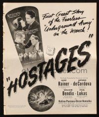 1y810 HOSTAGES pressbook '43 Luise Rainer, right out of Hitler's cracking Fortress Europe!