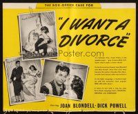 1y825 I WANT A DIVORCE pressbook '40 Joan Blondell & Dick Powell, great poster images!