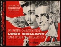1y866 LUCY GALLANT pressbook '55 art of Jane Wyman, plus full-length kissing Charlton Heston!