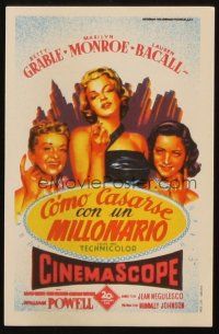 1y215 HOW TO MARRY A MILLIONAIRE Spanish herald '54 Soligo art of sexy Monroe, Grable & Bacall!