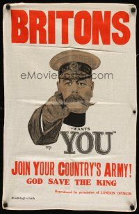 1y019 LORD KITCHENER WANTS YOU 19x29 English cloth banner '80s World War I art by Alfred Leete!