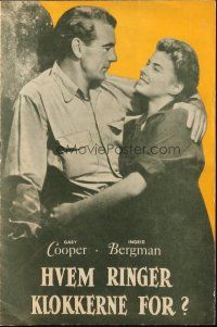 1y266 FOR WHOM THE BELL TOLLS Danish program '49 different images of Cooper & Bergman, Hemingway!