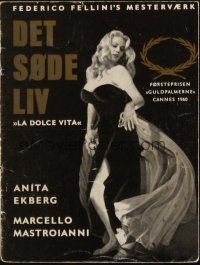 1y279 LA DOLCE VITA Danish program '60 Federico Fellini, Marcello Mastroianni, sexy Anita Ekberg!