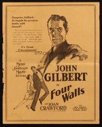 1y166 FOUR WALLS herald '28 John Gilbert & sexy young Joan Crawford!