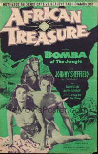 1y529 AFRICAN TREASURE pressbook '52 Johnny Sheffield as Bomba of the Jungle + Kimbbo the Chimp!