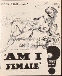 1y546 AM I FEMALE pressbook '70 intense desperate inner conflict to satisfy... her body, wild art!