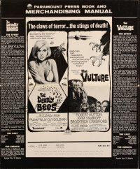 1y670 DEADLY BEES/VULTURE pressbook '67 horror double-bill, stings of death & claws of terror!