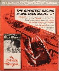 1y681 DEVIL'S HAIRPIN pressbook '57 Cornel Wilde, Jean Wallace, great car racing art!