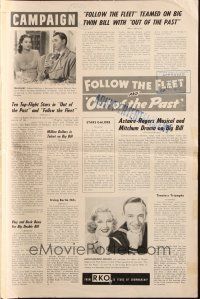 1y730 FOLLOW THE FLEET/OUT OF THE PAST pressbook '53 Astaire & Rogers, Robert Mitchum, Jane Greer