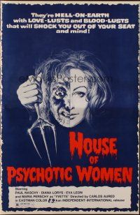1y814 HOUSE OF PSYCHOTIC WOMEN pressbook '75 they're Hell-on-Earth with love-lusts & blood-lusts!