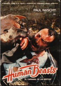 1y819 HUMAN BEASTS pressbook '80 Paul Naschy, wild horror images of hog eating man + naked ladies!